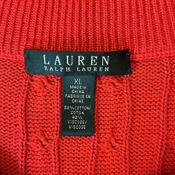 Lauren Ralph Lauren Wide Neck Cozy Red Cable Knit Sweater Silky Cotton Blend XL - Picture 2 of 14